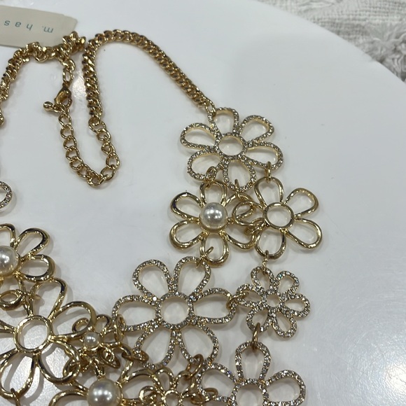 M HASKELL NECKLACE PEARL AND CRYSTAL FLOWER NECKLACE APROX 30 inch EXQUISITE - Picture 4 of 7